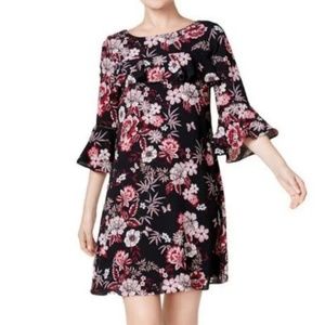 NWT Floral Bell Sleeve Ruffle Midi Shift Dress 8